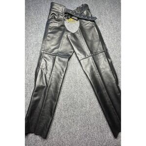 Unik Leather Chaps Mens 2XL Black Genuine Cowhide Motorcycle‎ Biker Pants Riding